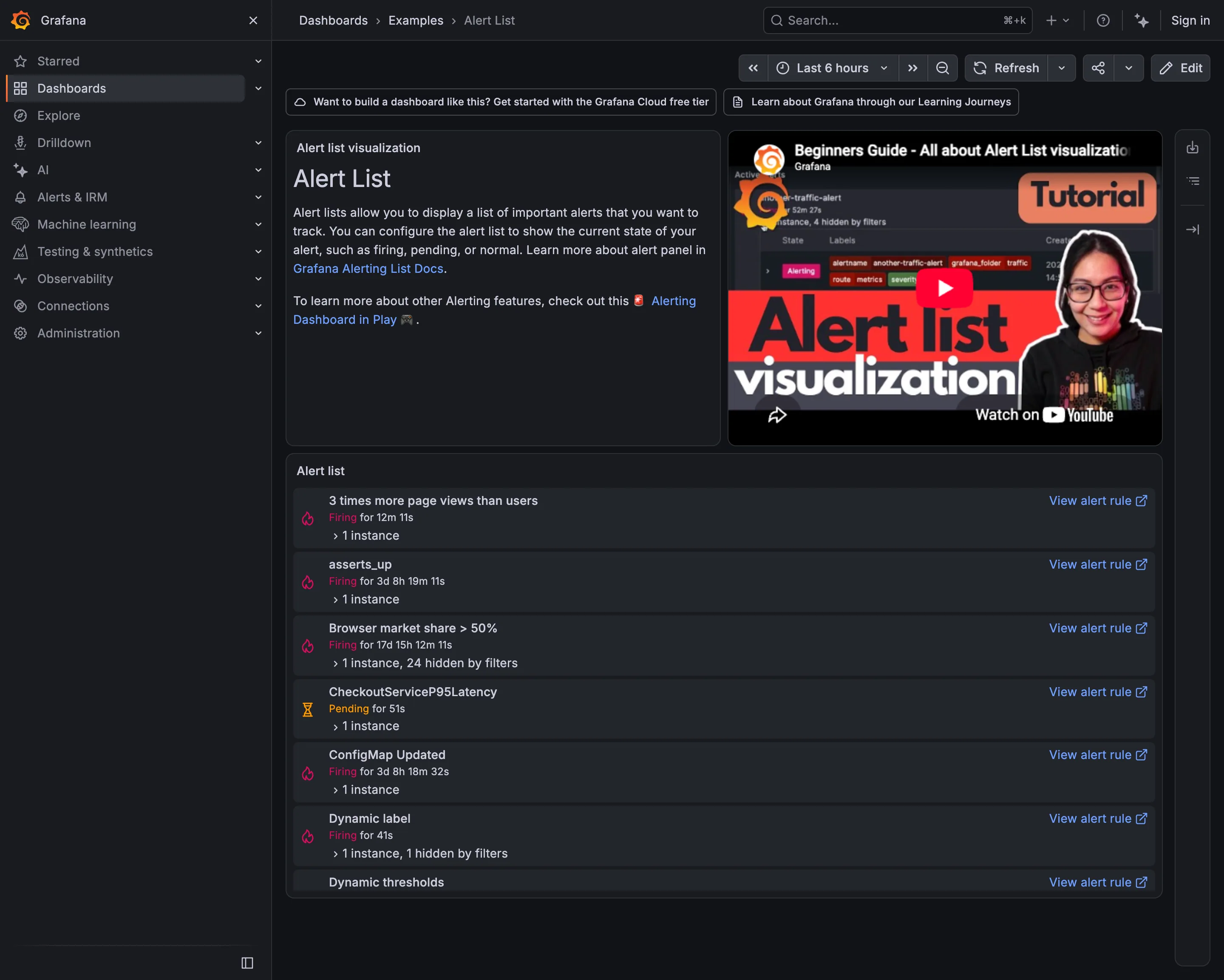 Grafana — Examples / Alert List
