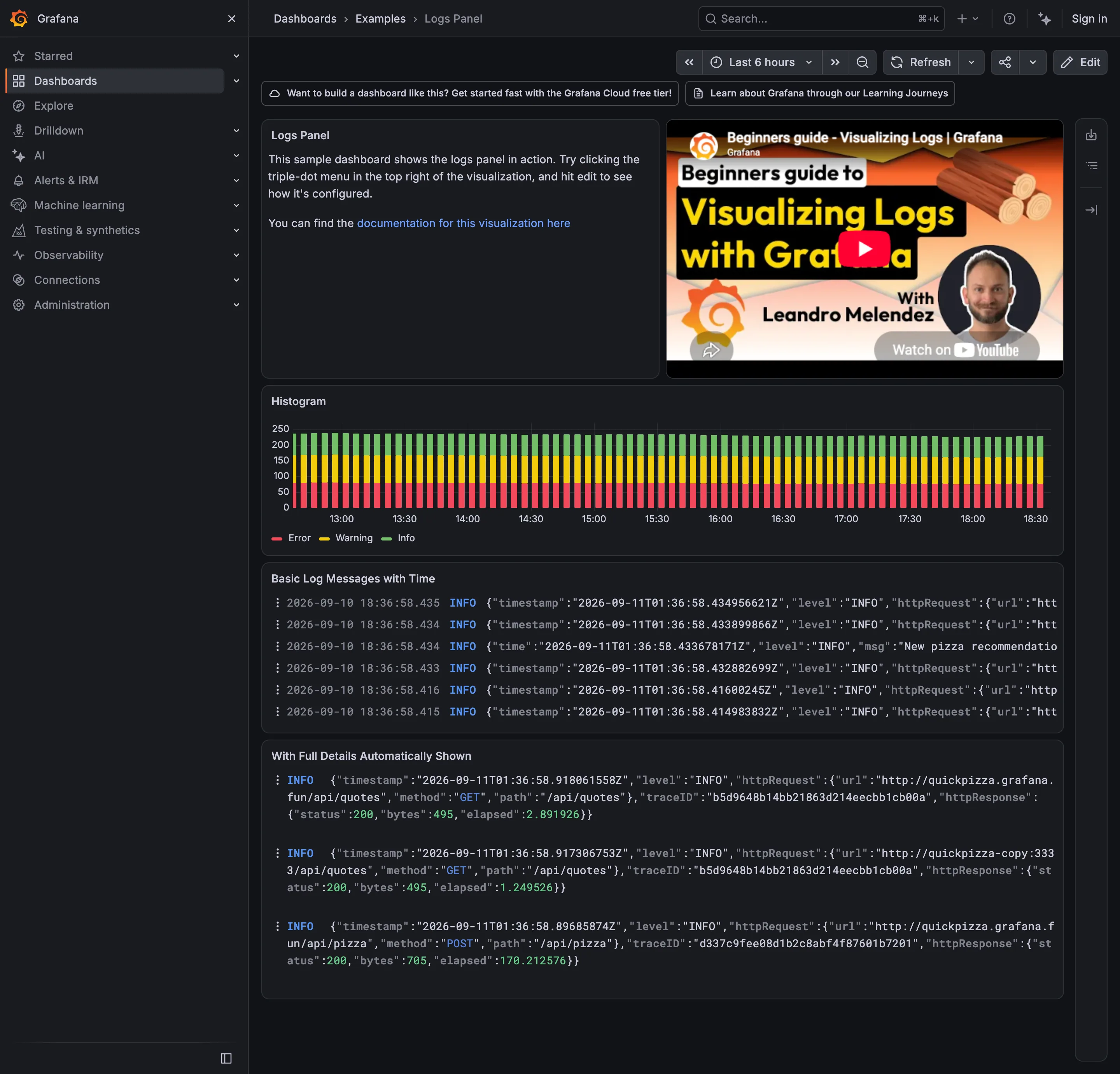 Grafana — Examples / Logs Panel