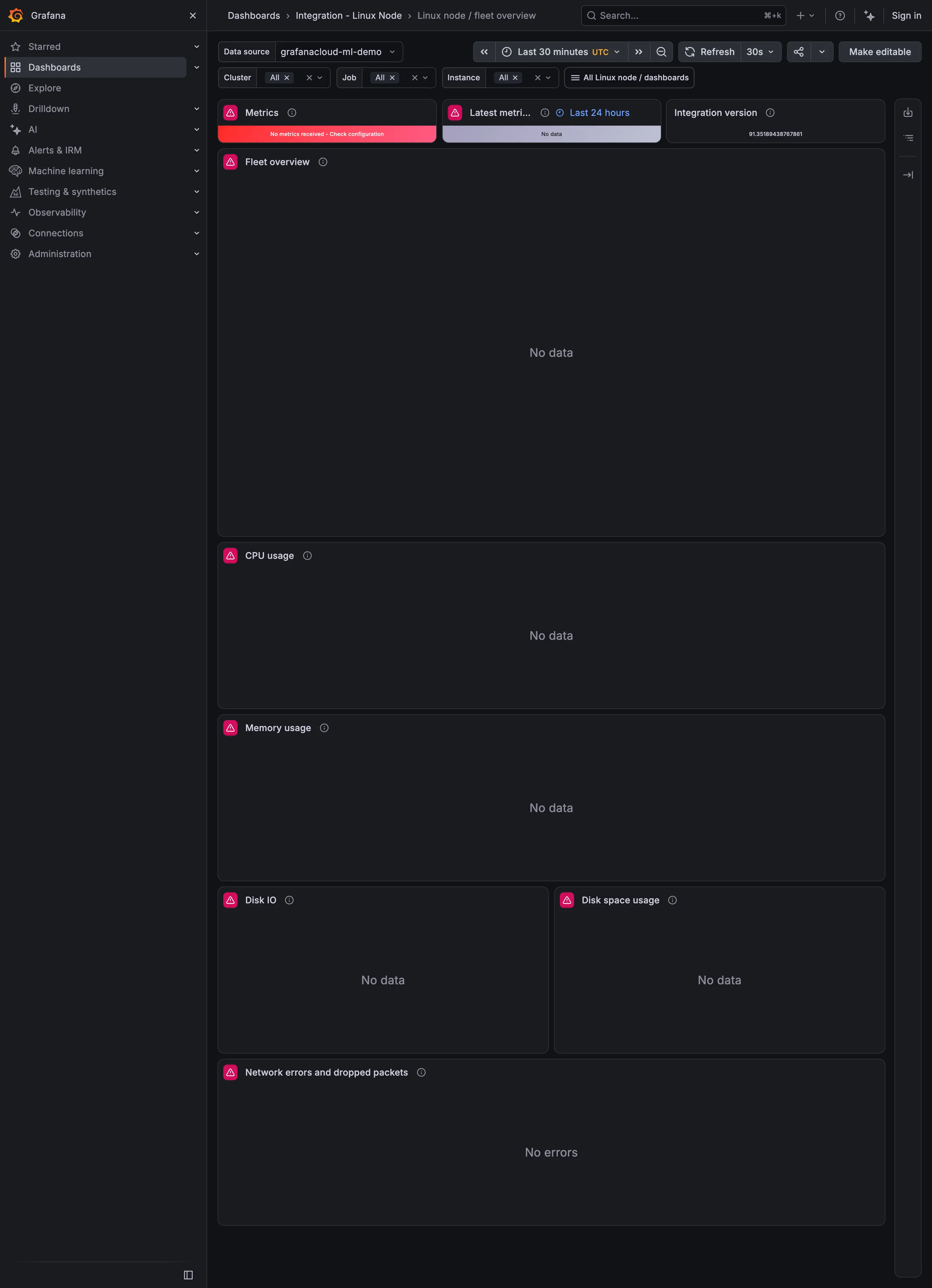 Grafana — Linux node / fleet overview