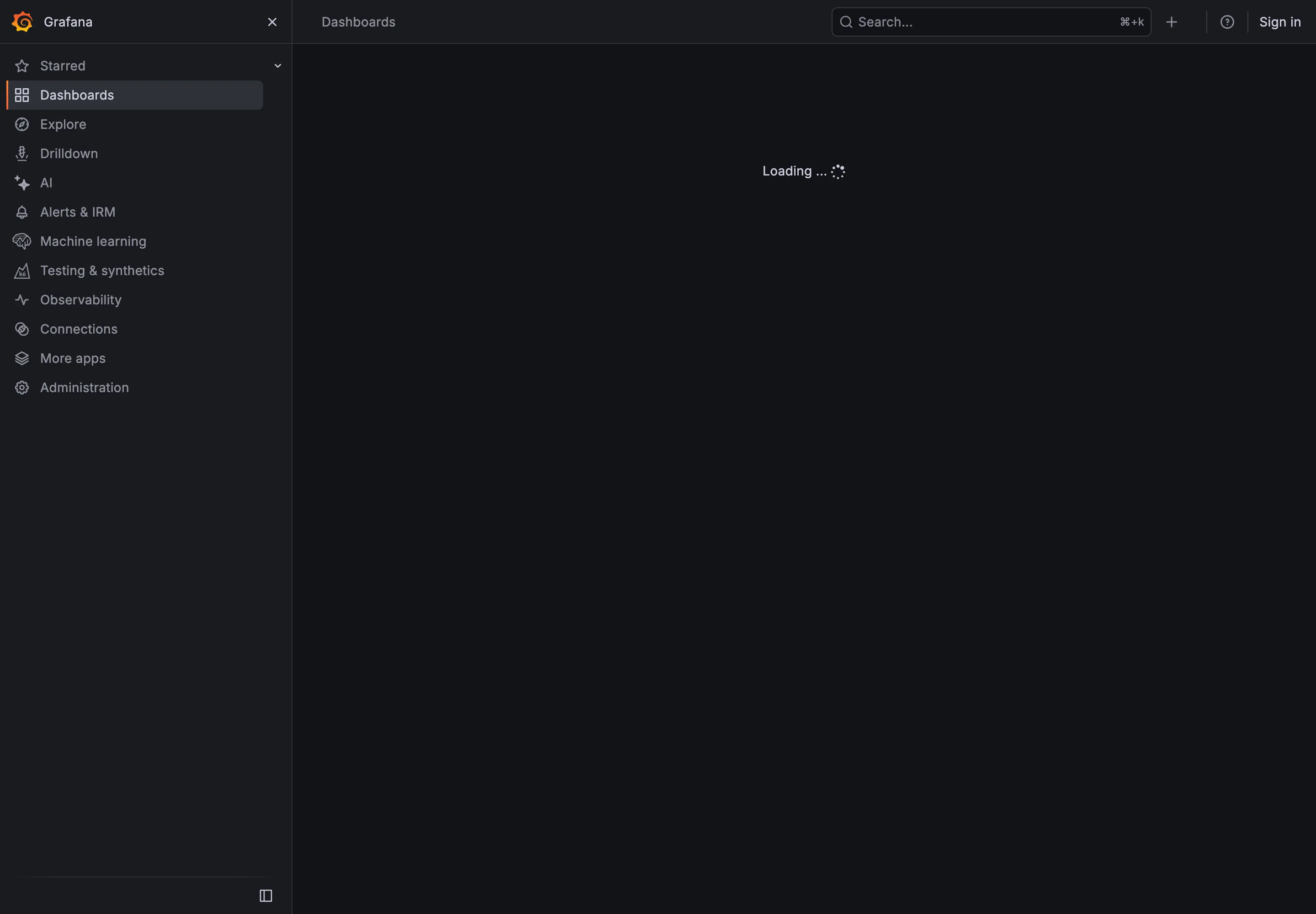 Grafana — Grafana SLO / SLO Overview, loading