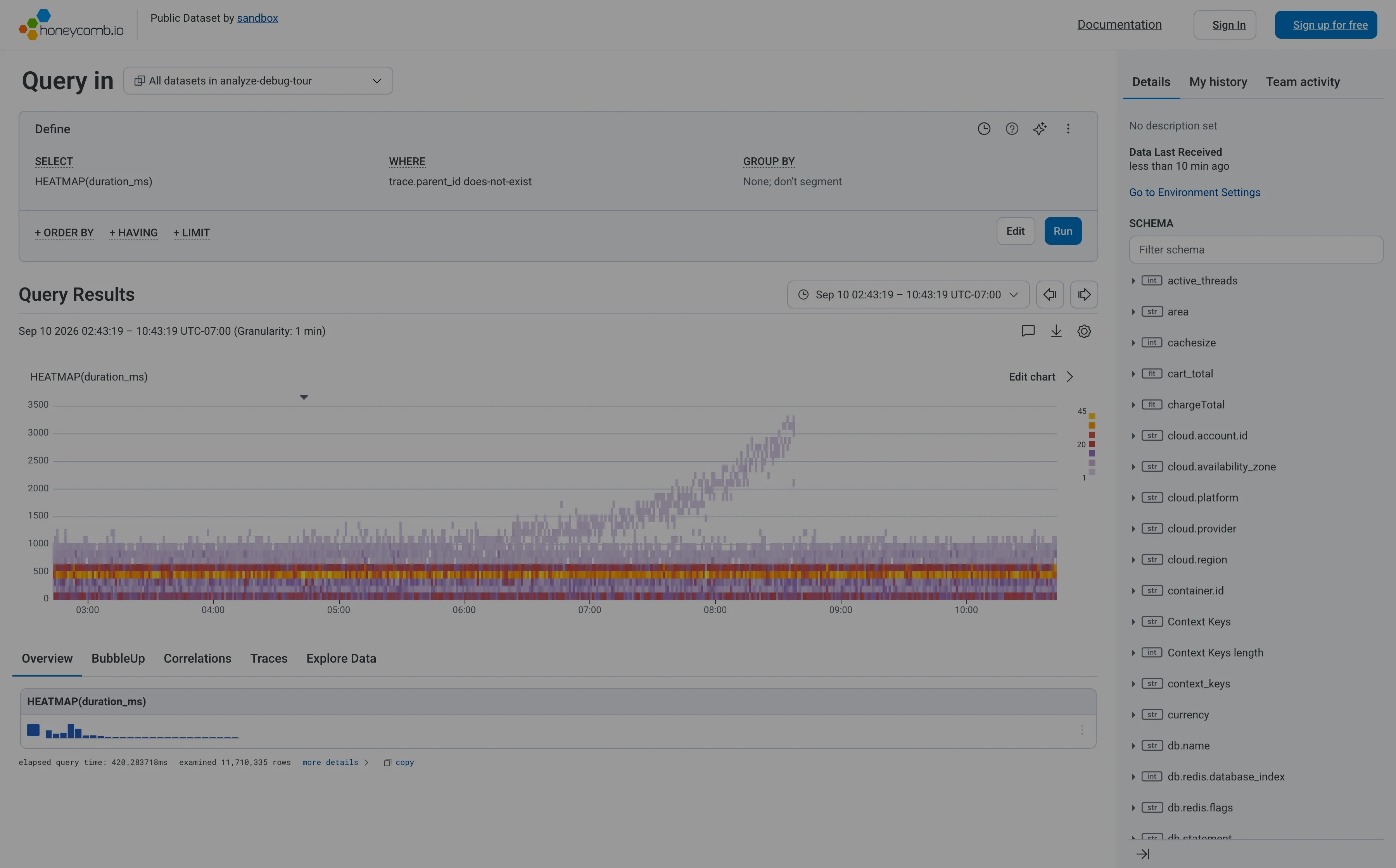 Honeycomb — Query / HEATMAP(duration_ms)