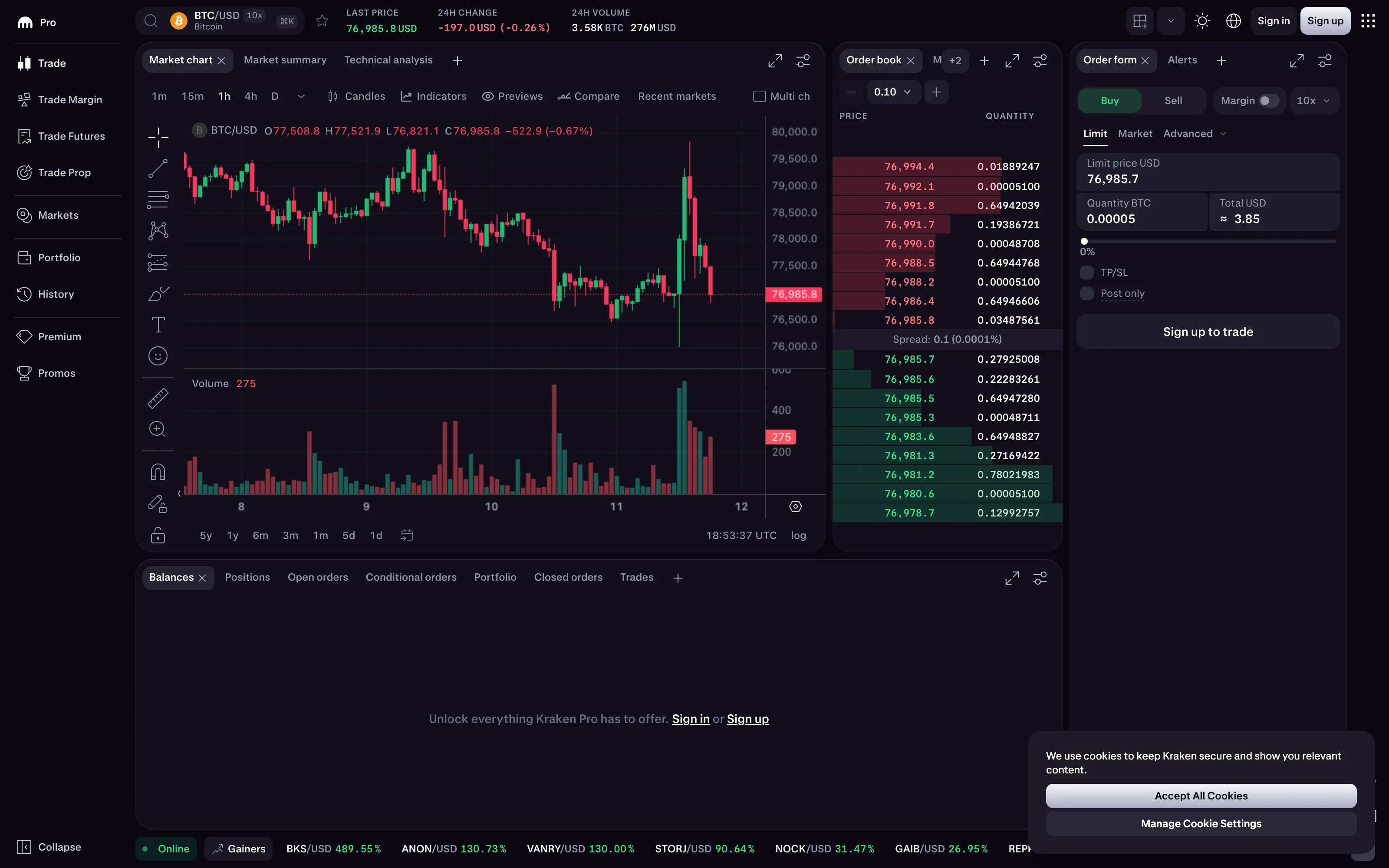 Kraken Pro — Trade / BTC-USD